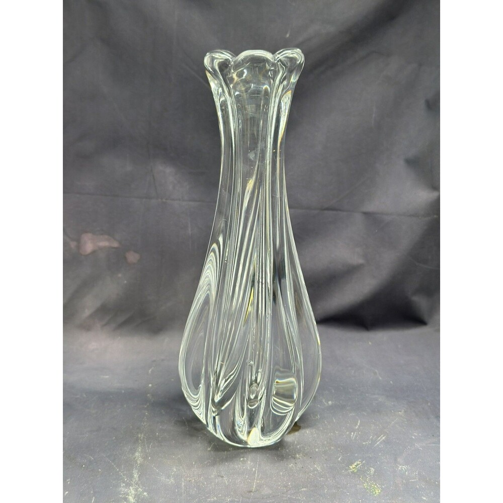 Orrefors Lotus Flower Swung Crystal Glass Vase Etch Signed Art Deco